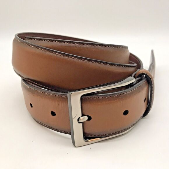 Perry Ellis Portfolio Leather Belt Men's 42 Brown Leather Nickle Silver Buckle - Picture 1 of 11